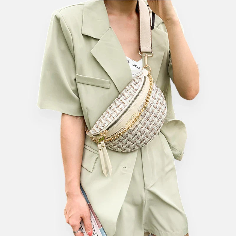 Sac banane en simili cuir à bandoulière avec chaîne doré