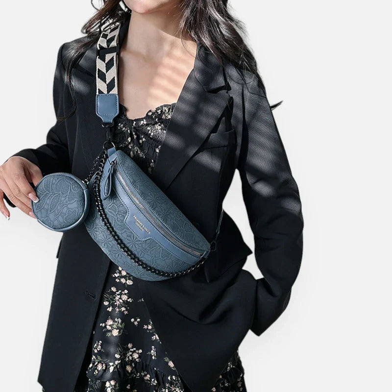 Sac banane en simili cuir à motif floral avec bandoulière et porte-monnaie