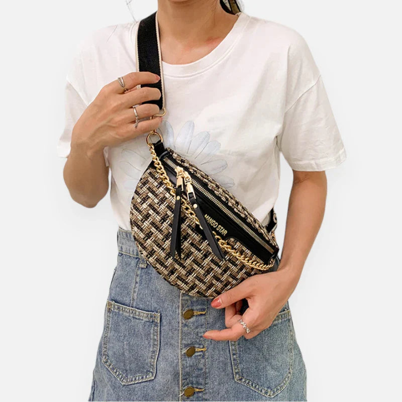 Sac banane en simili cuir à bandoulière avec chaîne doré