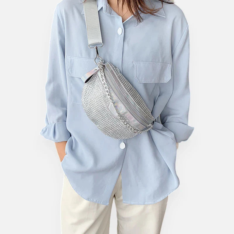 Sac banane en simili cuir à bandoulière et strass tendance
