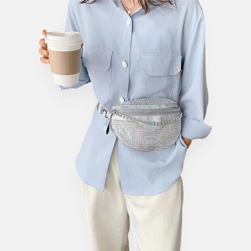 Sac banane en simili cuir à bandoulière et strass tendance