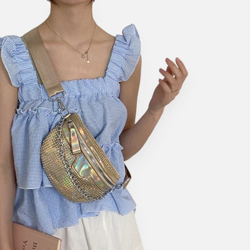 Sac banane en simili cuir à bandoulière et strass tendance