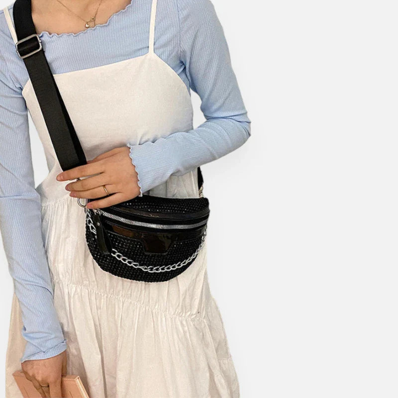 Sac banane en simili cuir à bandoulière et strass tendance