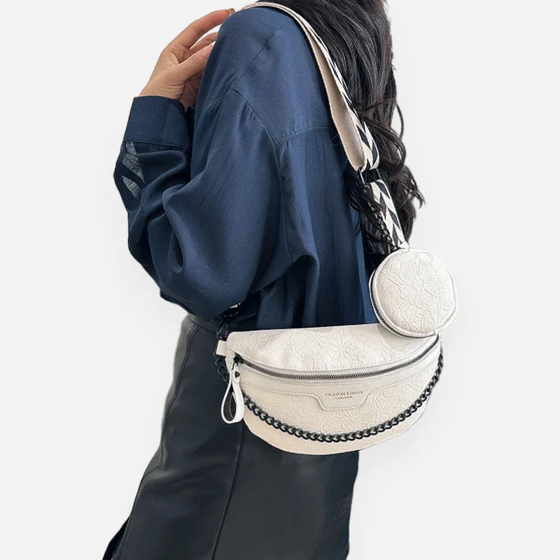 Sac banane en simili cuir à motif floral avec bandoulière et porte-monnaie