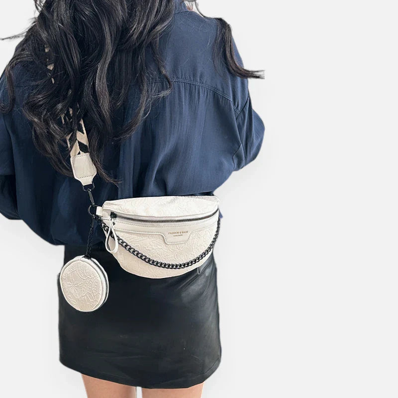 Sac banane en simili cuir à motif floral avec bandoulière et porte-monnaie