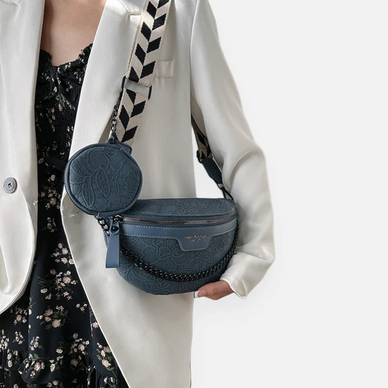 Sac banane en simili cuir à motif floral avec bandoulière et porte-monnaie