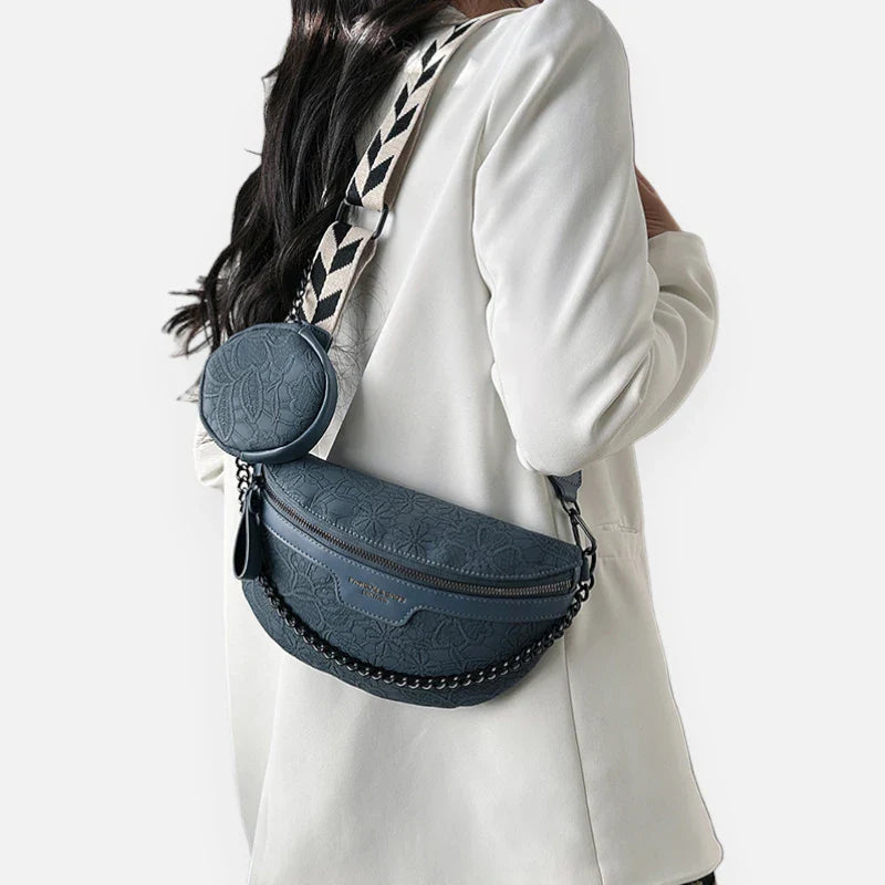 Sac banane en simili cuir à motif floral avec bandoulière et porte-monnaie