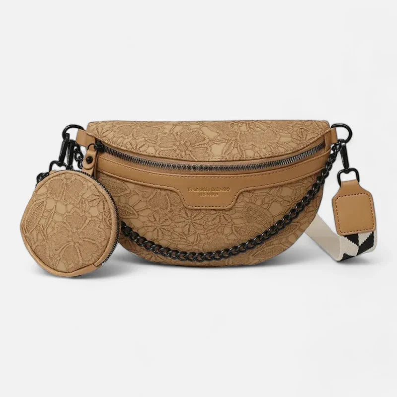 Sac banane en simili cuir à motif floral avec bandoulière et porte-monnaie