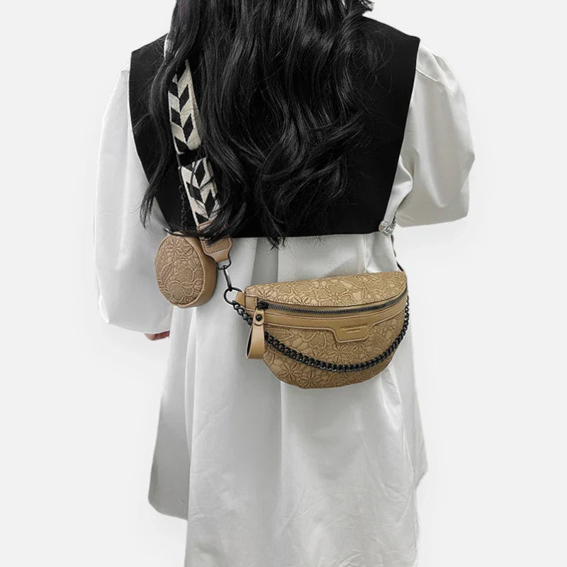Sac banane en simili cuir à motif floral avec bandoulière et porte-monnaie