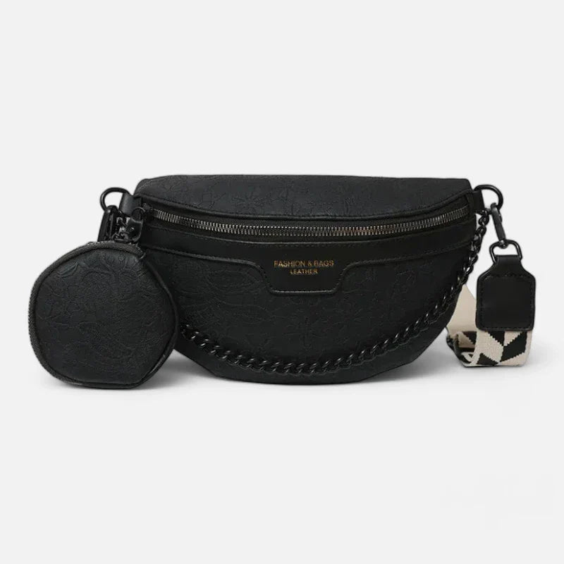 Sac banane en simili cuir à motif floral avec bandoulière et porte-monnaie