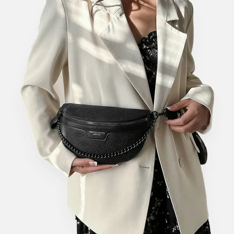 Sac banane en simili cuir à motif floral avec bandoulière et porte-monnaie
