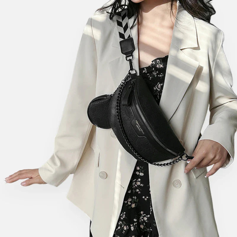 Sac banane en simili cuir à motif floral avec bandoulière et porte-monnaie