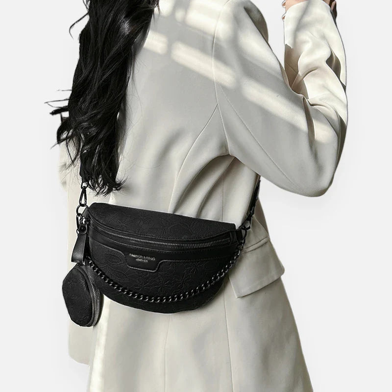 Sac banane en simili cuir à motif floral avec bandoulière et porte-monnaie