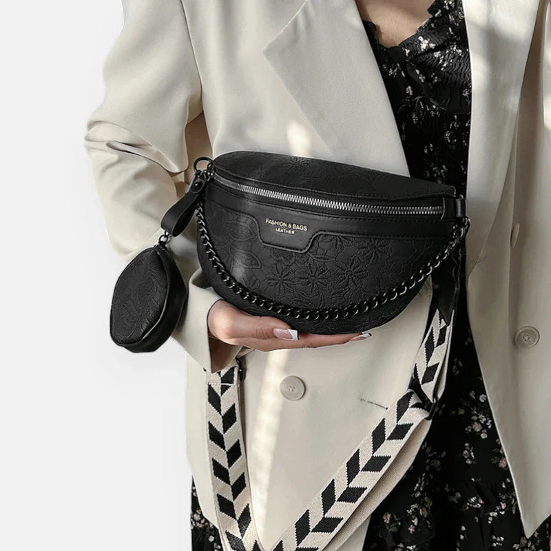 Sac banane en simili cuir à motif floral avec bandoulière et porte-monnaie