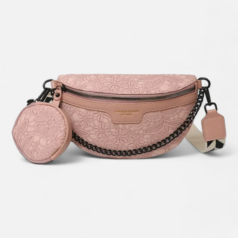 Sac banane en simili cuir à motif floral avec bandoulière et porte-monnaie
